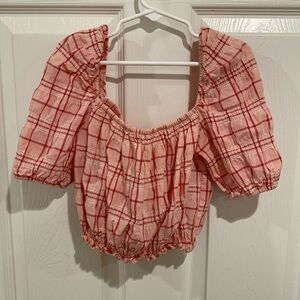 Mango MNG Teen Gingham Smocked Crop Top Size XS-S Fits 10-12